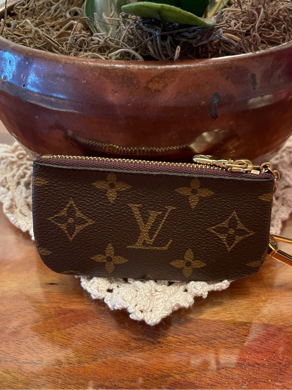 Authentic Louis Vuitton Monogram Key Pouch in Brown